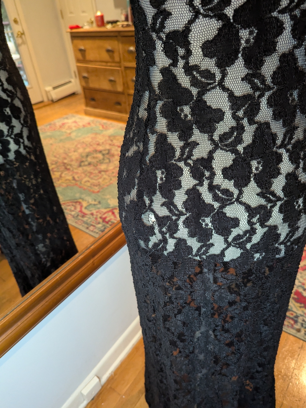 Betsey Johnson Vintage 90 Black lack Stretch Sheer Lace Maxi Dress - Picture 5 of 12